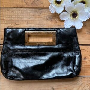 Michael Kors Shiny Black Clutch with Gold Frame